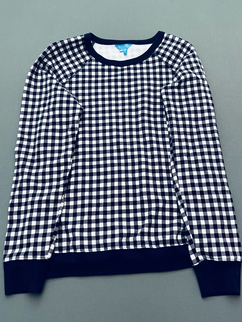 Draper James Preppy Women's Navy and White Classic Gingham Crewneck Sweater - Picture 2 of 7